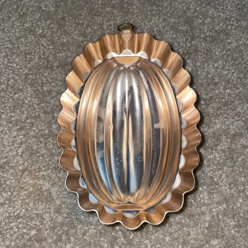 Vintage Copper Tone Metal Jello Molds Set of 3 Fluted Oval Round Kitchen Decor